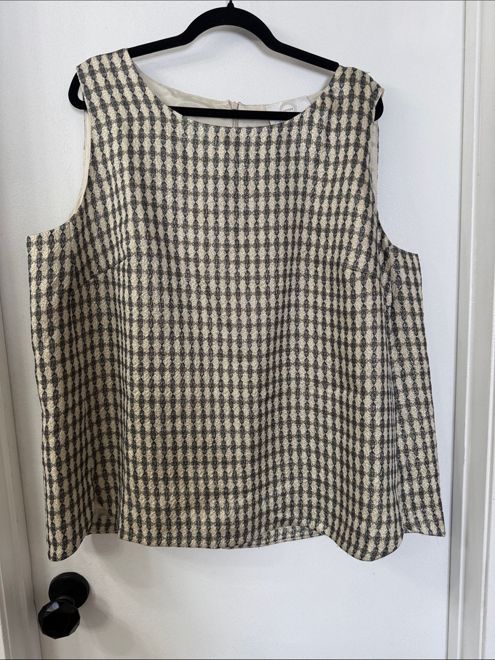 Marina Rinaldi Voyage Cream & Black with metallic Check Sleeveless Tank-NWT-18